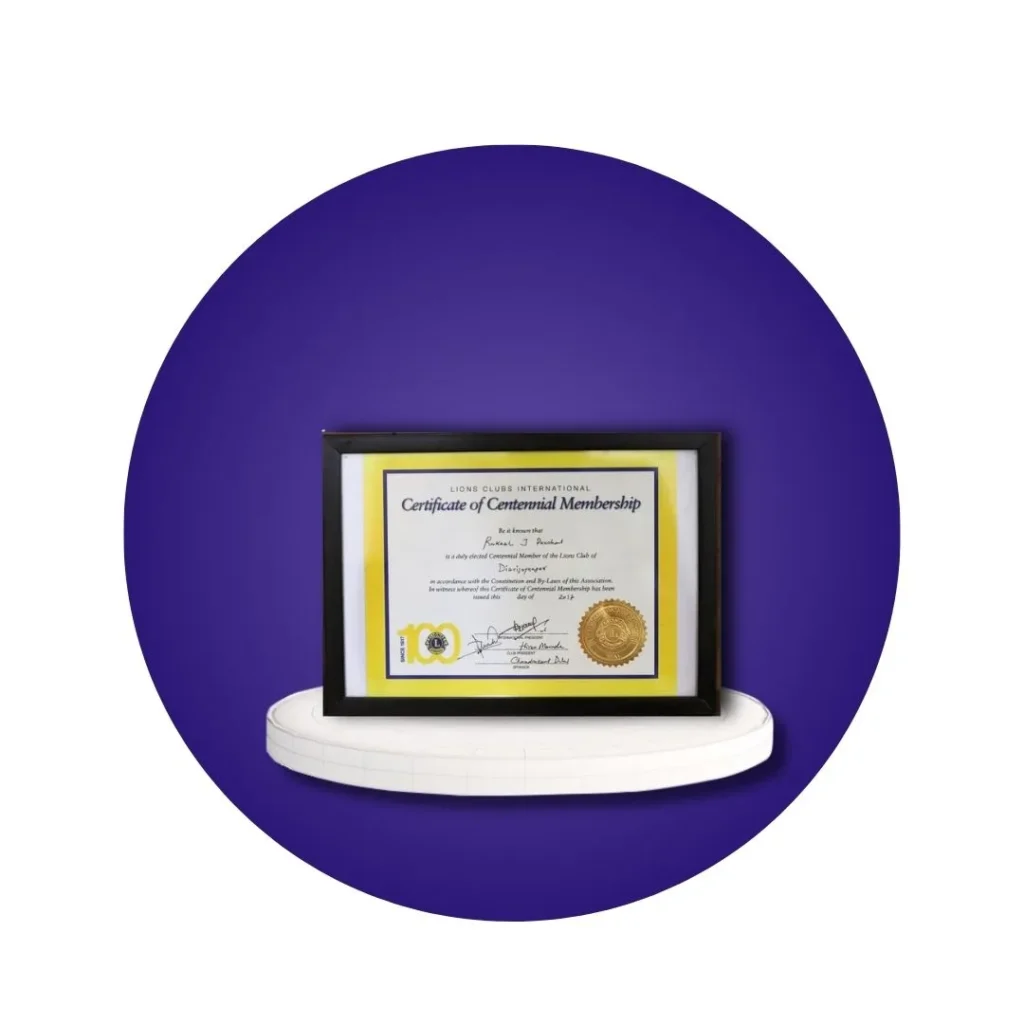 Lions Centennial Membership Certificate